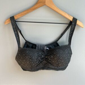 Aerie NWT Floral Lace Bralette Wireless Bra Charcoal Gray Size Medium